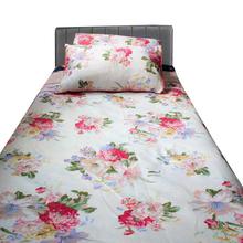 White Tele-Cotton Floral Double Bed Sheet With 2 Pillow Covers