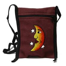 Maroon Hemp Moon Embroidered Sling Bag For Women