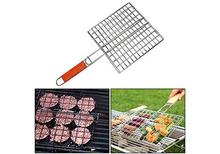 25*25cm Portable Barbecue Grill Net  with Wooden Handle