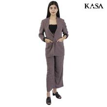 KASA Purple Printed Blazer/Pant Set For Women