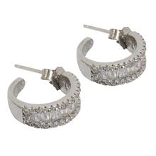 Zircon Studded Round Sterling Silver (92.5% Silver) Earrings For Women - 086