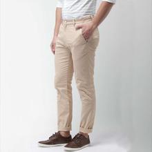 Cream Stretchable Cotton Chinos For Men By Nyptra