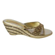 Golden Glitter Heel Sandals For Women