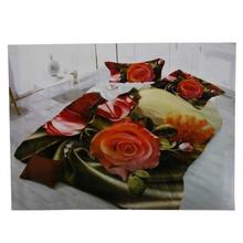 Yellow/Red Floral Printed 5D Bed Set With Duvet Cover