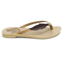 aeroblu Beige/Black Leaf Design V-Strap Sandals For Women - Go74