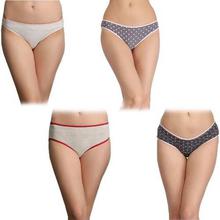 Pack of 4 Cotton Printed Panty For Women- Grey/Black/Beige