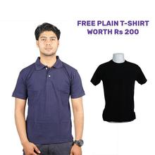 Navy Blue Polo T-shirt with Free Black Plain T-shirt