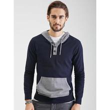 FOREVER 21 Men Navy & Grey Solid Hooded Sweatshirt