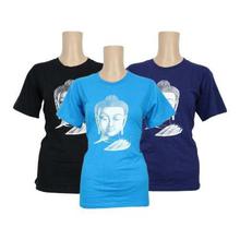 Pack Of 3 Buddha Printed 100% Cotton T-Shirt For Women- Black/Sky Blue/Blue