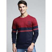 Color block Men's Round Neck Maroon T-Shirt