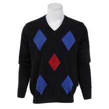 John Players Black/Blue Designed Woolen V-Neck Sweater For Men - KS21BLK