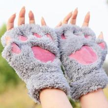 Hot Lovely Women Cat Claw Paw Mitten Plush Glove Costume Cute Winter Warm Half Finger Gloves Women Female Gloves Mitten