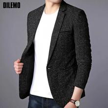 Single button leisure blazers men casual suit - Blue