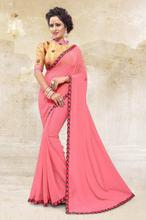 Pink Chiffon Embroidery Border Saree With Blouse For Women