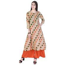 Twin Feet Rayon Printed Round Neck A-Line 3/4 Sleeve Kurti