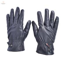 Exclusive Winter Thermal Fleece Black PU Leather Gloves