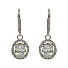 Oval Shaped Zircon Studded Sterling Silver (92.5% Silver) Drop Earrings For Women - 071