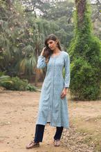 Paislei  ivory Aline kurti with beautiful blue digital prints for winter