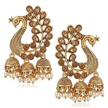 MEENAZ Traditional Gold Plated Pearl Moti Peacock Jhumki