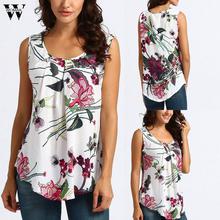 Women Printed Floral Crop Top Short Sleeveless Tank Top