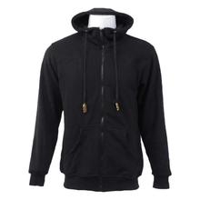 Black Front Zippered Velvet Fur Hoodie For Men