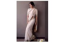 Off white Embroidered Georgette Saree With Unstitched Blouse For Women