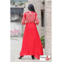 Red Half Printed Long Gown For Women