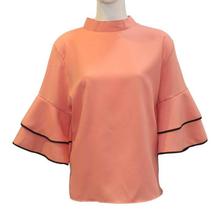 Peach Solid Ruffle Sleeves Top For Women