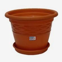 Bagmati Orange 10" Plastic Flower Pot / Gamala With Plate (Set Of 6)