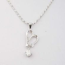 Ouxi Silver Crystal Studded Love Pendant  With Chain For Women-K10281