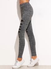 Grey Marled Knit Mesh Insert Ripped Leggings