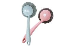 2pcs Set Kitchen Cleaning Brush Washing Tools Removable Steel Wire Ball Brush Pot Scourer With Handle