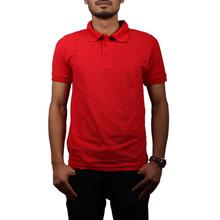 Red Solid Polo Neck 100% Cotton T-Shirt For Men