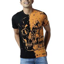 HUETRAP Men's Black and Saffron Skull T Shirt