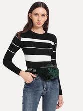 Rib Knit Trim Striped Sweater