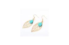 Gold/Turquoise Leaf Shaped Studded Earrings