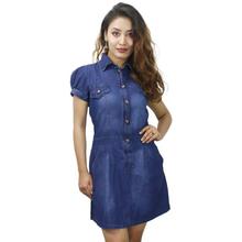 Blue Jean/Cotton Puff Sleeves Dress For Women