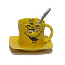 Yellow Printed Smiley Mug Set