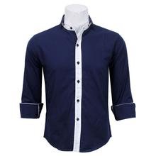 Men's Navy Blue Slim Fit Mao Collared Casual Shirt