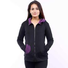 Black/Purple Cotton Fleece Polar Lining Jacket For Women-WJK4378