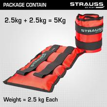 Strauss Adjustable Round Shape Ankle Weight 2.5 kg pair  Ankle Weights with Adjustable Straps for Fitness, Walking, Jogging, Workout, Running, Resistance Training