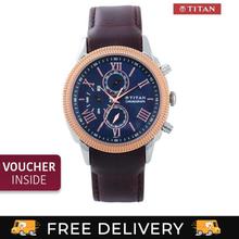 Titan 1489KL04 Chrono Classique Blue Dial Chronograph Watch For Men- Brown