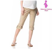 Nude Solid Maternity 3/4 Length Pants For Women