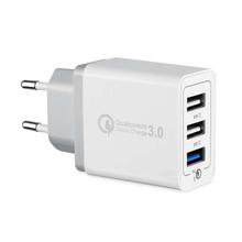 30W USB 3 Port QC 3.0 Fast Quick Charge Wall Charger Adapter - White (EU Plug)
