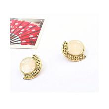 Gold Toned/Pink Opal Inlaid Semi Circle Stud Earrings For Women