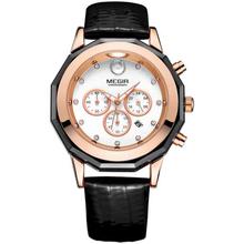 MEGIR Watch Fashion Multifunctional Waterproof Insert Drill Calendar Large Dial Lady Watch 2042L