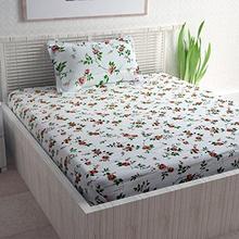 Divine Casa Sense 104 TC Cotton BedSheet with 1 Pillow Cover - Floral, Red and Yellow