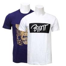 Pack Of 2 Cotton Printed T-Shirts For Men-Blue/White