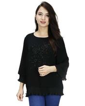 Black Embroidered Double Layered Top For Women