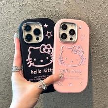 Candy Hello Kitty Couples Phone Case Compatible for IPhone 11 15 12 14 13 Pro Max 7 8 Plus XR X XS Max 7Plus Plating Metal Lens Soft Case